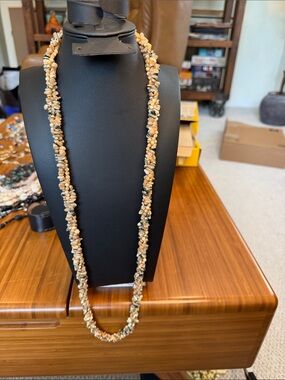 Paua Shell Chip Long Necklace - Natural Tan